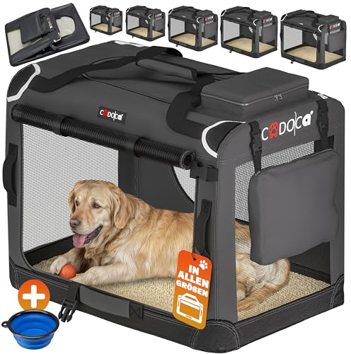 CADOCA® Hundebox faltbar Transportbox XXL 90x60x66cm robust atmungsaktiv Transporttasche Auto Rückbank Haustiertransportbox Hundetragetasche Anthrazit