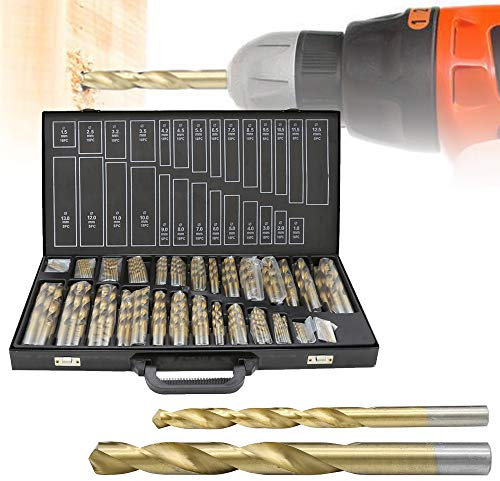 Izrielar Ensemble de forets en métal 230 pièces, Ø1-13mm, forets hélicoïdaux titane revêtus DIN338, assortiment de forets en acier HSS aiguisés, forets hélicoïdaux pour bois, boîte de forets