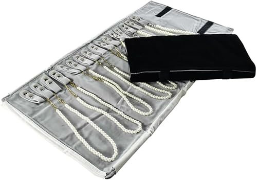 getuse Soporte de almacenamiento portátil para collares y collares, organizador de 16 cadenas, terciopelo de felpa, diseño compacto, color gris y negro
