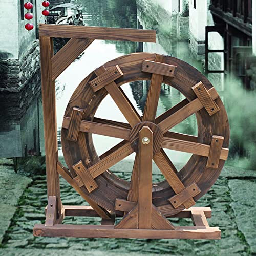 Fontana a ruota d'acqua in legno, stile vintage, rustico, per esterni, giardino, stagno, ornamentale, balcone, patio, cortile, ruota, cascata, cortile, interno, diametro 50 cm