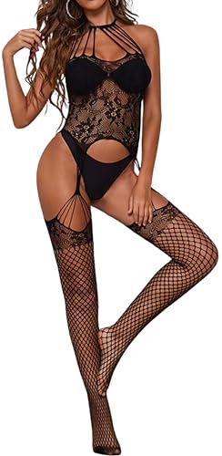 FLLAGG20 Lingerie Sexy Intima in Pizzo Body Hot Babydoll Abbigliamento Pigiama Camicia da Notte Intimo Trasparente Completino Bodystocking per Donna Négligé Sleepwear (BODYSTOCKING 1, TAGLIA UNICA)