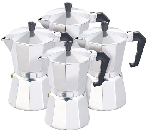 Cucina di Modena Espresso Zubereitung: 4er-Set Espresso-Kocher für 6 Tassen, für Gas-, Ceran- & Elektro-Herd (Mokka Kocher, Espressokocher)