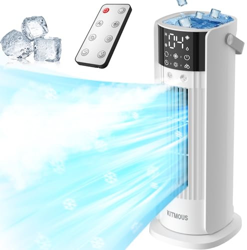Klimaanlage Mobil, Luftkühler Ventilator mit Wasserkühlung, Klimagerät Luftbefeuchter mit Fernbedienung, Timer 90°Oszillation, Weiß