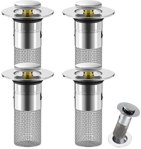 4 Stück Waschbeckenstöpsel, Abflussstopfen Mit Sieb 34-40mm Pop up Ablaufventil Haarsieb Waschbecken, Für Abflusssieb Dusche Waschbecken Und Küche ﻿