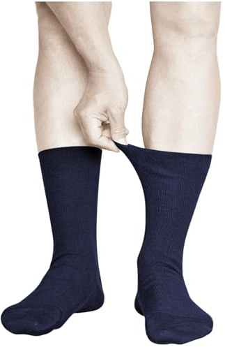 vitsocks Calzini senza Elastico Sanitari 98% COTONE Uomo (3 PAIA) Calze No Stress che non Stringono Caviglia, blu scuro, 44-46