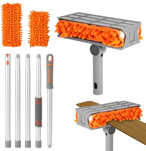 Extendable Ceiling Fan Cleaner, 158cm Telescopic Long Handle Ceiling Fan Blade Cleaner Blind Window Cleaning Equipment with 2 Microfiber Cloth, Extending Window Cleaning Brush for Ceiling Fan Blinds