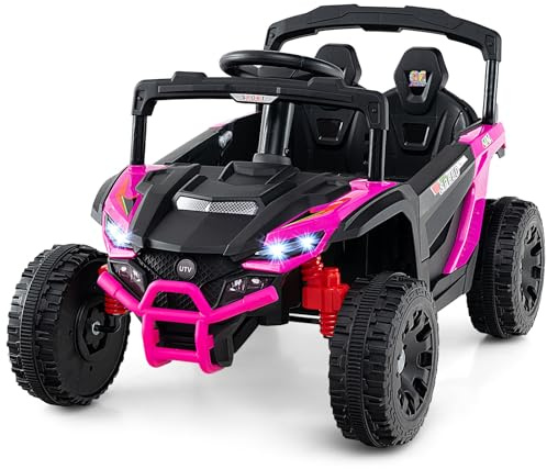 RELAX4LIFE Coche Eléctrico para Niños 2 Plazas con Control Remoto, Coche para Niños 12V con Volante, Pedal, Claxon, Música, Luces LED y Ruedas Resistentes al Desgaste (Rosa)