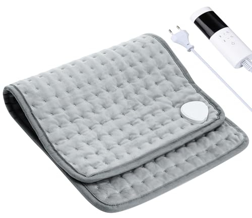 CAUTIOUS Termoforo Elettrico, 30x60cm, Termoforo Elettrico Lombare 9 Livelli di Riscaldamento, Timer di 2 Ore Cuscino Termico, Lavabile Cuscino Elettrico Riscaldante Grigio per Lombare Spalle Addome