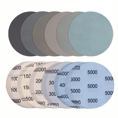 24 fogli di carta vetrata 125 mm con velcro, granulato 1000/1500/2000/3000/4000/5000, dischi di levigatura tondi, senza foro, set per levigatura orbitale per auto, metallo, legno
