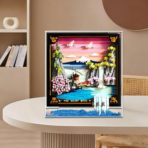 Vitrine en Acrylique, Cadre d'exposition Mural pour Lego 31218 Paysage de cerisiers en Fleurs – Série Art & Lifestyle, vitrine Transparente et Anti-poussière à Suspendre, modèle Non Inclus.