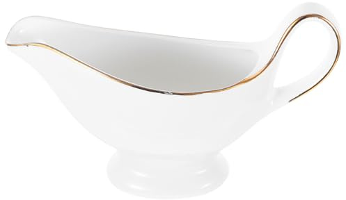 Veemoon Salsiera in Ceramica Bordo Dorato 250 Ml, Brocca per Salsa da Cucina Multifunzionale, Contenitore per Salse e Spezie per Casa, Ristorante e Uso Catering