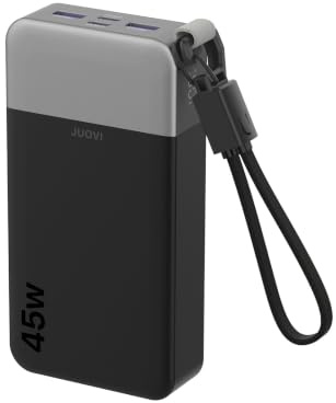 JUOVI Power Bank 45W 20000mAh Portable Charger with Detachable Cable | PD QC Fast Charging with 4 USB Ports, LED Display External Battery Pack for iPad Tablet Switch iPhone Samsung etc