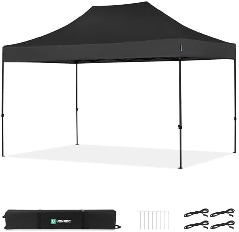 VONROC Festtält 3 x 4,5 m - Uppfällbart Easy-Up, vattentätt 3000 PA, UV-skydd 50+, stålkonstruktion, justerbar höjd, med transportväska - Svart