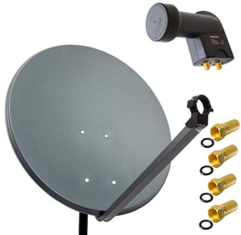 Premium X Satelliten-Komplettanlage 80cm Satellitenschüssel Anthrazit Satellitenantenne Twin LNB 4X F-Stecker, 1 SAT für 2 Teilnehmer