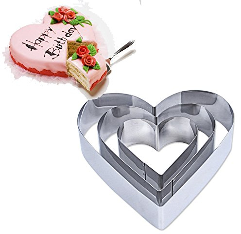 TAMUME Edelstahl Herz Kuchen Zinn Satz von 3 (Herz)