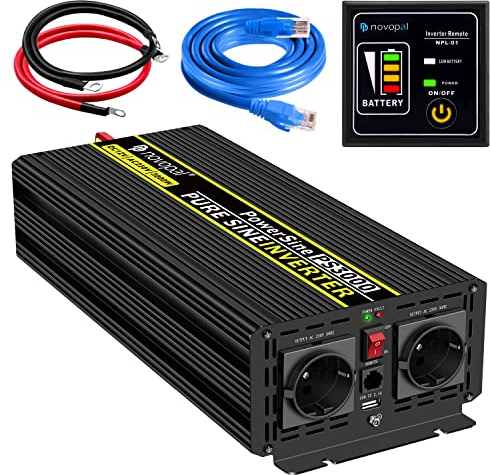 NOVOPAL 3000W Wechselrichter 12V auf 230V Reiner Sinus Spannungswandler Power Inverter mit 5M Fernbedienung und 2.4A USB Anschlüsse für Wohnmobil Auto Camping