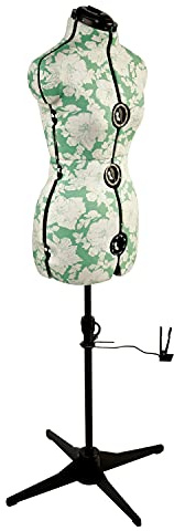 Sewing Online Adjustable Dressmakers Dummy, in a Green Hollyhock Fabric with Hem Marker, Dress Form Sizes 10 to 16 - Pin, Measure, Fit and Display your Clothes on this Tailors Dummy - 5908A
