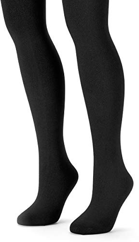 MUK LUKS Women's 2 Pair Pack Fleece Lined Tights, Small/Medium, Black