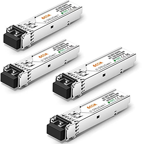 6COMGIGA 1,25G SFP Transceiver, 1000Base-SX Gigabit SFP Modul, 850nm LC Multi-Mode-Modul, kompatibel mit Cisco GLC-SX-MMD, Ubiquiti, Netgear, D-Link, Supermicro, Mikrotik, bis zu 550M [4 Pack]