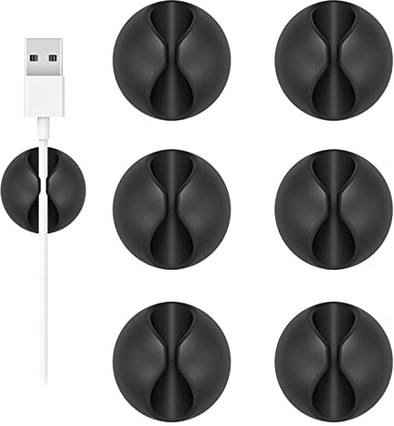 Shintop Cord Organizer, 6 Pack Black Charger Holder Cable Clips Wire Clips for Organizing Desk Nightstand Car Phone Charger