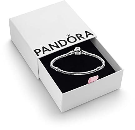 PANDORA Moments Women's Sterling Silver Iconic Snake Chain Bracelet for Charms, Size 18, With Gift Box