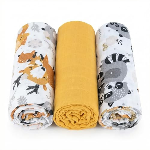 BABYSAFE Musslor för nyfödd ekologisk bomull 80 x 70 cm, 3-pack - babyfilt mjuk och andningsbar bomull OEKO-TEX-certifierad, tillverkad i Europa