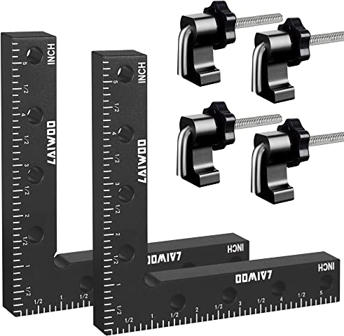 LAIWOO 90 Grad Winkel Klemme Positionierwinkel 140mm/5,5 Zoll, 4 Paare Befestigungsclips, Messwinkel Rechtwinklige Klemme für Zimmermannswerkzeug, Winkelspanner für Bilderrahmen Regalschränke