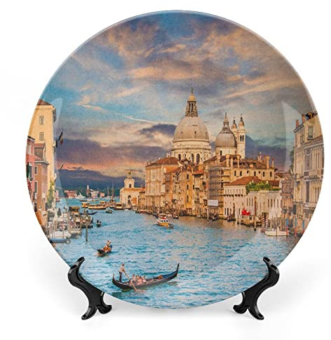 XISUNYA 8 Inch Decorative Plate, Venice Ceramic Craft, Gondola on Famous Canal Grande Print Ceramic Wall Hanging for Fine Dining, Upscale Events, Dinner Parties, Weddings, Catering Christmas