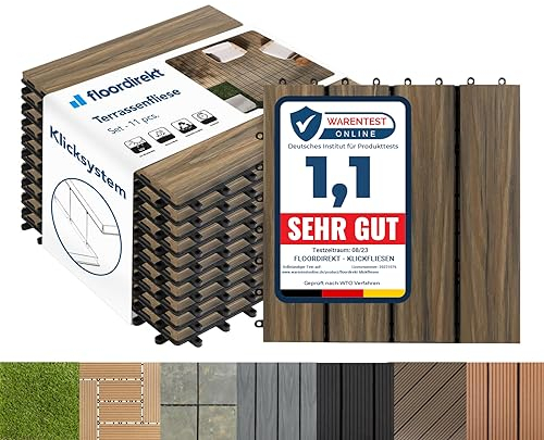 Floordirekt || Royal | Caillebotis Emboîtables | Qualité Supérieure Résistant aux intempéries | Idéales sol Extérieur, Terrasse, Balcon | 1m² | 30x30cm, Gaufrage