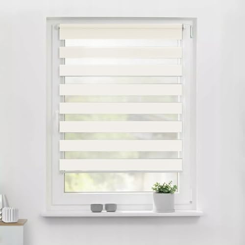 Tropik Home Day and Night Vision Zebra Roller Blinds, Easy Installation, Available in White, Black, Cream, Grey or Dark Grey, 20 Width sizes, 150cm Drop (Cream, 55cm Wide (21.7))