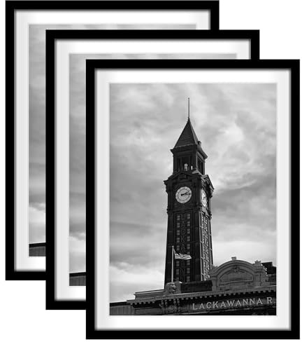 Wiscet 18x24 Picture Frame Set of 3, Display Pictures 16x20 with Mat or 18 x 24 Poster Frame Without Mat, Wall Gallery Photo Frames, Black
