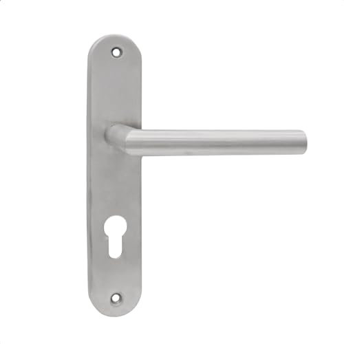 domino Türgriff 72 Drückergarnitur PZ - Profilzylinder Set Türklinke für Zimmertür, Kellertür & Innentür L-Form Türbeschläge aus Edelstahl Silber Türdrückergarnitur STELLA INX