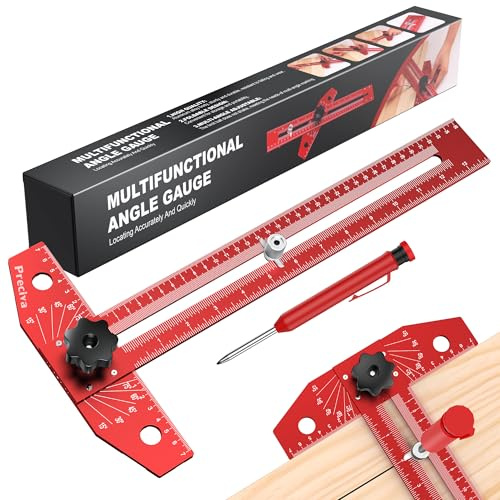 Preciva 13” Carpenter Square Ruler (1/16 Scale) - Foldable Aluminum Alloy T Square Ruler with Imperial and Metric Scales, Multi-Purpose Woodworking Square for Measure Angles, Position, Draw Lines