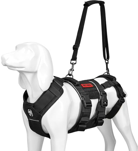 OneTigris Hundegeschirr, SKYEWALKER Unterstützung Geschirr, Einstellbares Hebegeschirr mit 2 Griffen für Unterstützung und Rehabilitation Geeignet für Mittelgroße und Große Hunde Schwarz M