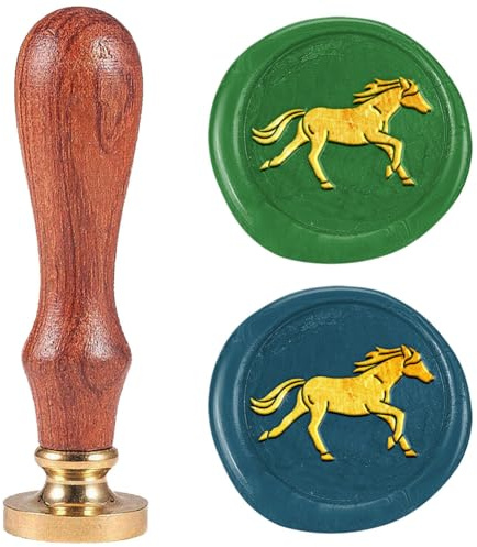 DELORIGIN Sceau de Cire Cheval au Galop 25mm Tampons de Scellement Tête en Laiton Amovible avec Manche en Bois pour Enveloppes Cartes de Vœux Invitations