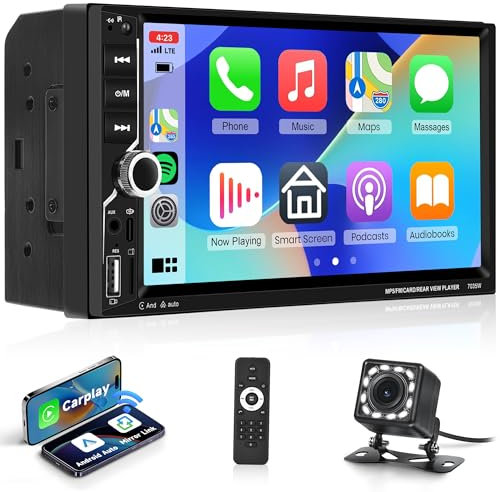 Rimoody Autoradio 2 Din mit Wireless Carplay, 7 Zoll 2 Din Bluetooth Autoradio Kompatibel mit HD-Bildschirm mit Android Auto Mirror Link FM/AUX/USB/EQ Lenkradsteuerung Rückfahrkamera