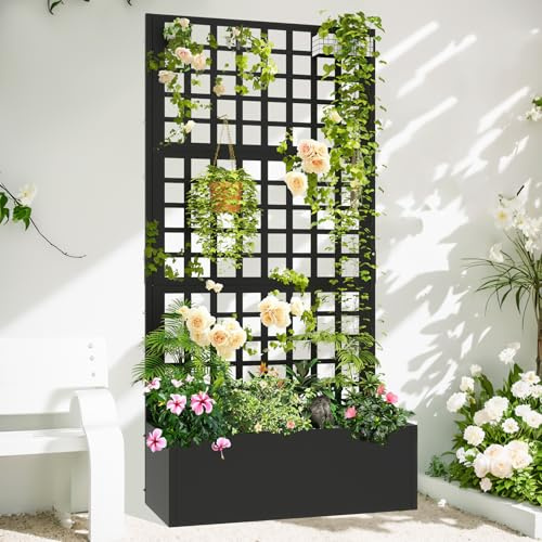 Toriexon Metal Planter with Trellis 72 x 36’’ x 16, Raised Garden Bed with Trellis, Planter Box with Privacy Screen for Climbing Plants, Flowers, Vegetables, Fruits
