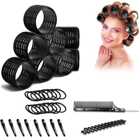 29 Pcs Large Hair Rollers Set – 8 Big Hair Rollers 50mm with 8 Clips, 10 Grips, Comb, Braid & Storage Bag – Hair Curlers No Heat and Rollers for Hair Volume, Styling Long & Short