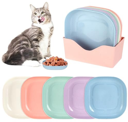 Zikenis 10 Stück Katzennapf,Katzennapf Flach,Katzenschüssel,Bunt Katzenfutter Napfset,Runden Katzenteller,Fressnapf Katze,Cat Plate für Kätzchen und Kurzbeinige Katzen