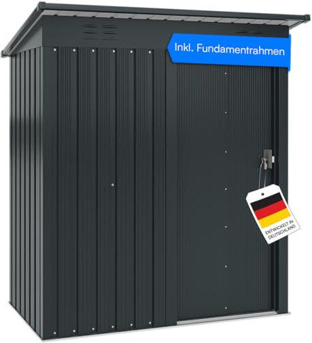 STEELSØN Talonix Gerätehaus Metall – Geräteschuppen mit Pultdach – Gartenhaus 184x75x164cm (HxTxB) – Gartenschuppen Anthrazit – Gartenhütte Zinkstahlrahmen – Gerätehütte rostfrei – Schuppen Garten