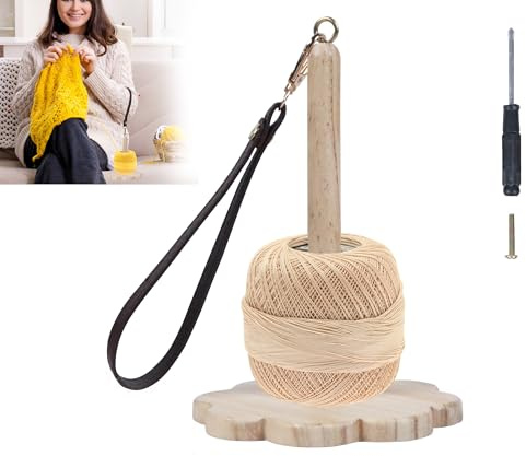 Yarn Holder Wooden Yarn Ball Holder for Knitting and Crocheting, Portable Yarn Spinner Holder with Wrist Strap for Travelling, Knitting Crochet Lovers, Craft Lovers (Log Color)