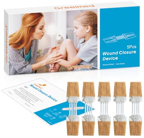 Emergency Wound Closure Strips, 5 Pcs Zip Stitch Butterfly Bandages for Wound Closure, Steri Strips Alternative for Lacerations, Easy Pull Skin Closure Device for First Aid Kits, Home & Outdoor Use