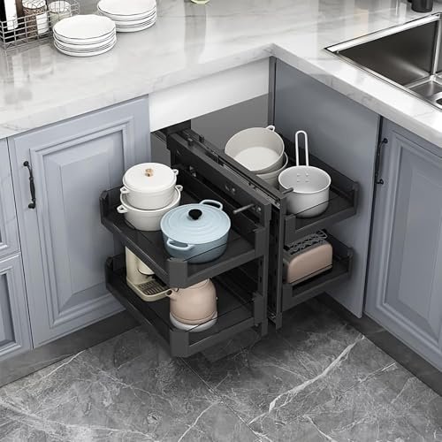 Organizador Extraíble para Esquina Ciega de Cocina 4 Cestas Estante Deslizable, Universal Izquierdo Derecho, cesta extraíble de 2 niveles, montaje inferior para armario