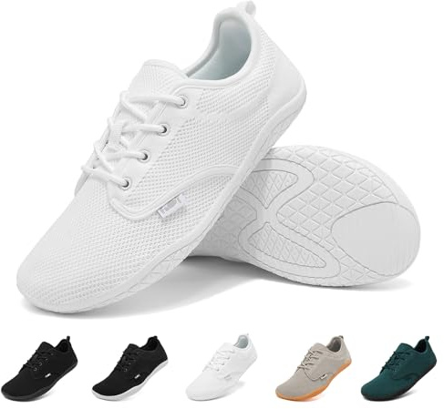 Geweo Barefoot Chaussures Femme Homme Sport Chaussure Minimalistes de Trail Running Marche Chaussures Pieds Nus Larges Confort Ete Fitness Sneakers Léger Respirant Barefoot Shoes Blanc 41EU