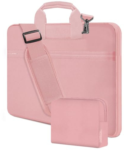 HSEOK Bolso Bandolera para Portátil de 15,6-16 pulgadas,Maletín Duradero y Resistente a Golpes con Múltiples Bolsillos y Correa para la mayoría de Portátiles de 15-16,Rosa