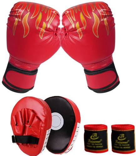 Gants de Boxe Enfant avec Pattes d'ours Boxes et Bande Boxes,Gants d'entraînement de Boxe,Cadeau pour Garçons et Filles âgés de 3 à 10 Ans (Noir)