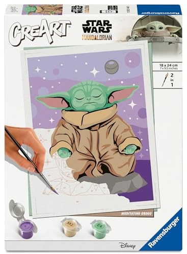 Ravensburger - CreArt Adultos Serie Trend D - Grogu | Pintar Por Numeros | Kit Pintura | Medidas De 24 X 18 | Juegos Niños 12 Años | Ideas Regalo | Regalo Niño 12 Años