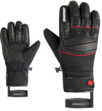Ziener GOMIN-Z Guanti da sci da uomo/sport invernali | interno in pelle impermeabile senza PFC, nero rosso, 9,5