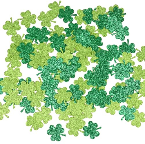 DIYCUT 200 Stück Kleeblatt Konfetti Geburtstag, Glänzende Grüne Glitzer Konfetti Groß, Glücksklee Party Streudeko Hochzeit, Geeignet für Geburtstage, Partys und Feiertagsdekorationen
