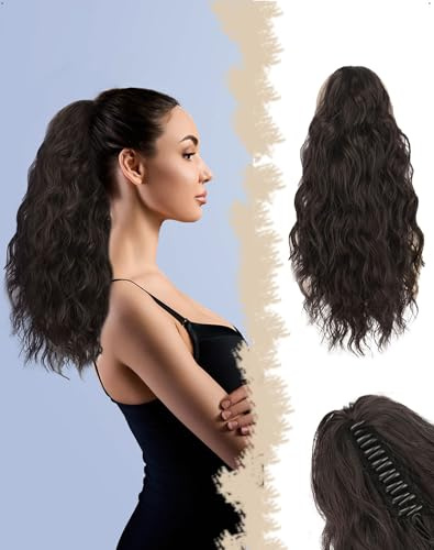 SanKristo Coda Capelli Extension con Coulisse, 45 cm Lunghe Pinza Clip Estensione naturale Ondulati ricci e mossi Parrucche Posticcio sintetiche Finta Posticci cavallo per donna Quotidian, Marrone